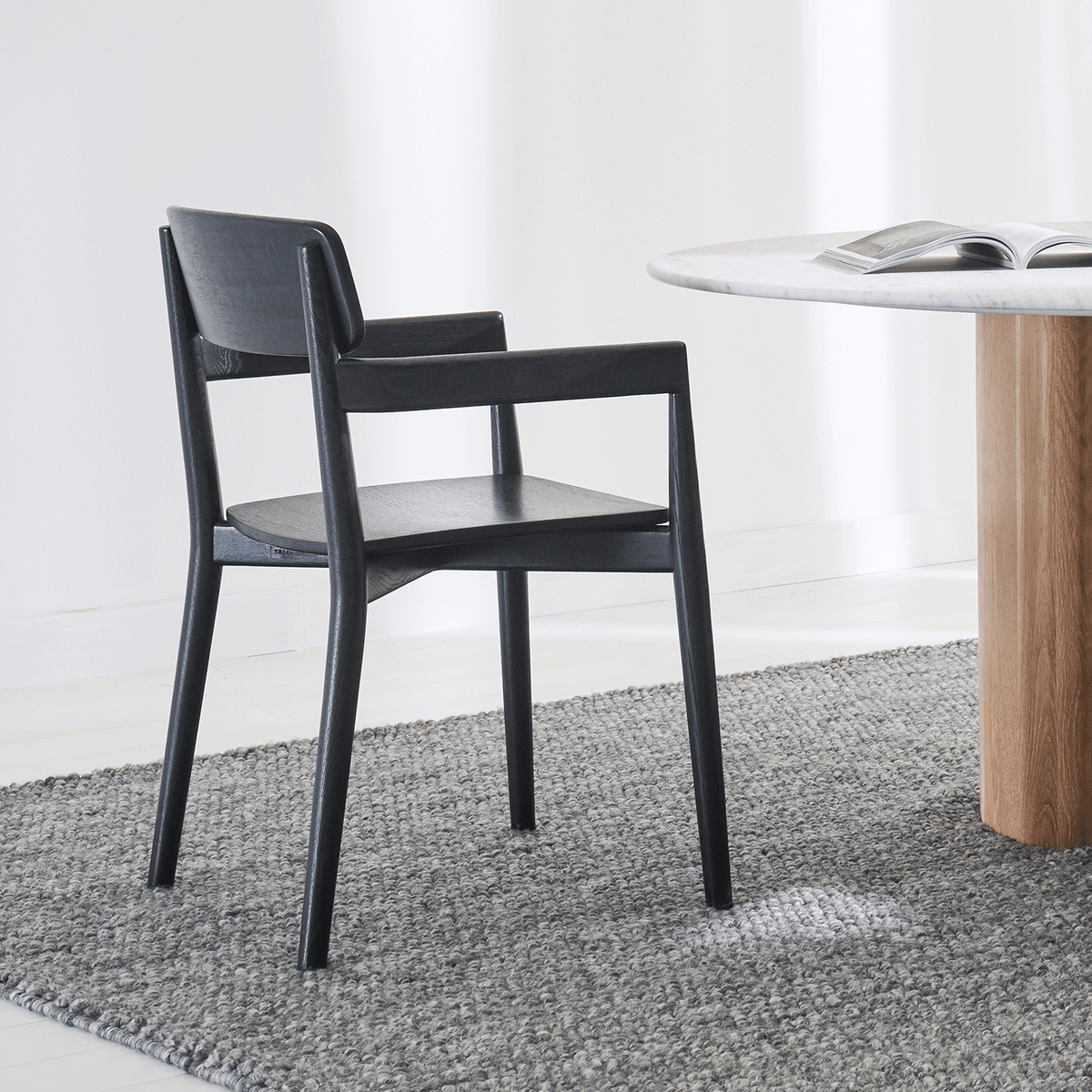 MIRA CARVER Dining Chair - With Arms, Black Oak