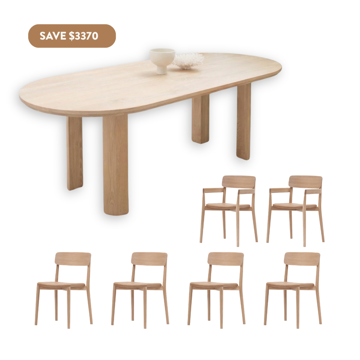 Coral Oval Dining Set (6 Seater - Leather w/ arms) - 2400mm