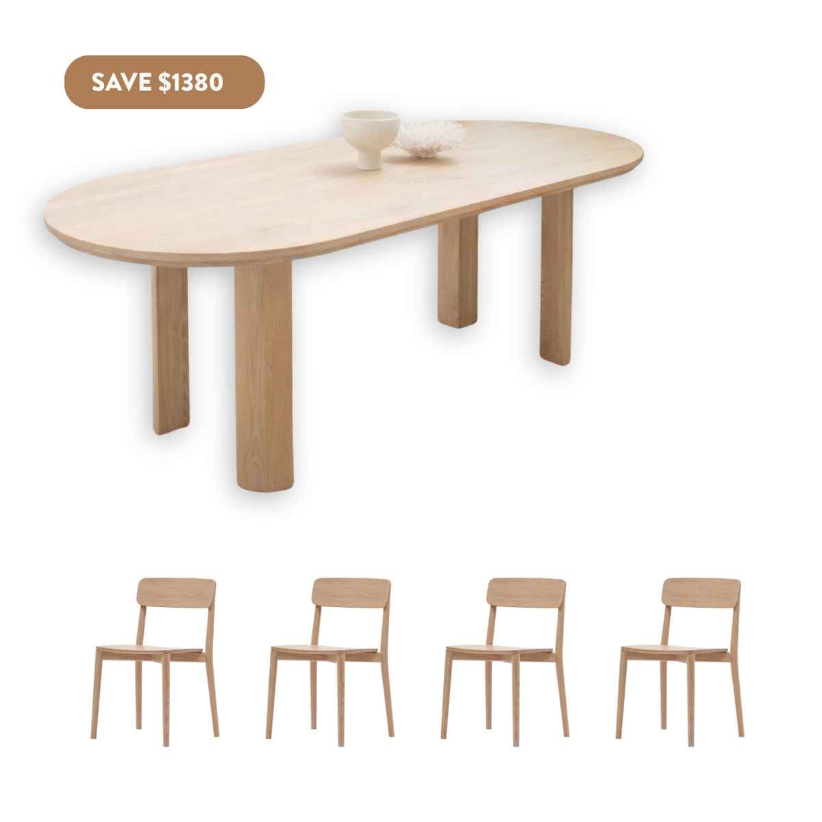 Coral Oval Dining Set (4 Seater - Natural) - 2200mm