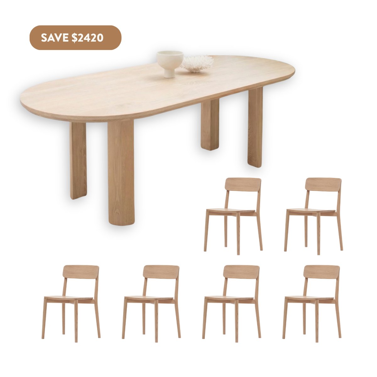 Coral Oval Dining Set (6 Seater - Natural) - 2400mm