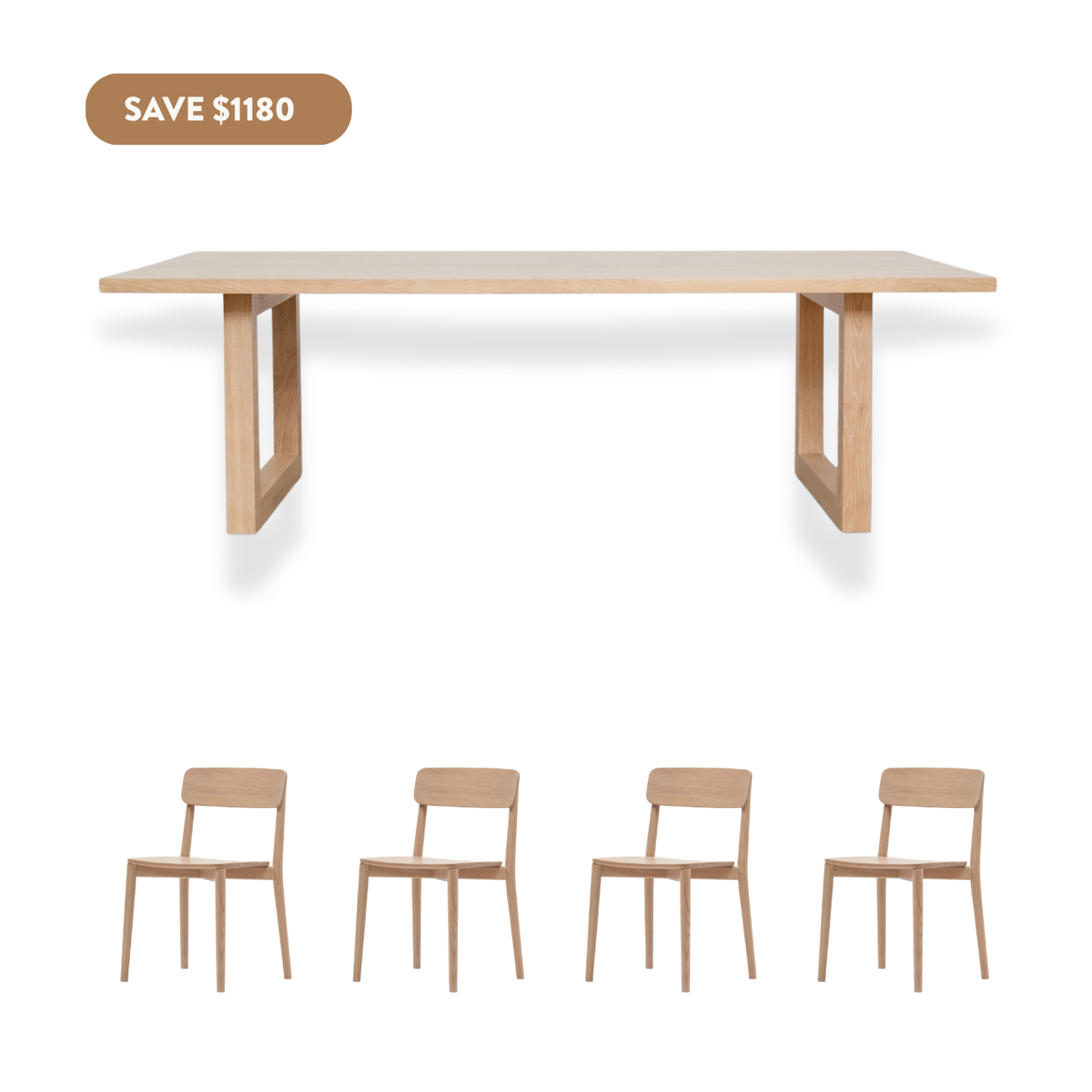 Luxa Rectangle Dining Set  (4 Seater - Natural ) - 1800mm