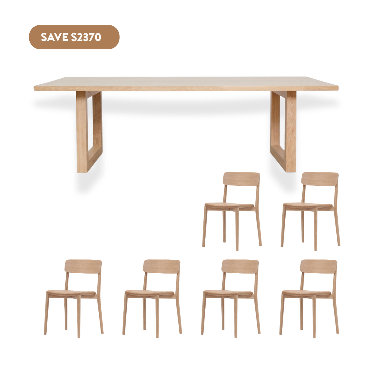 LUXA Rectangle Dining Set (6 Seater - Leather) - 2200mm