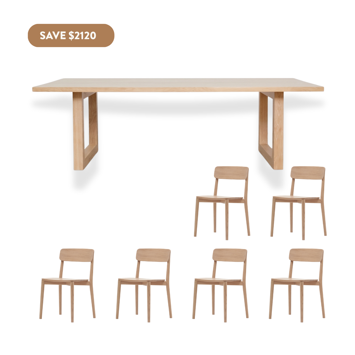 LUXA Rectangle Dining Set (6 Seater - Natural) - 2200mm