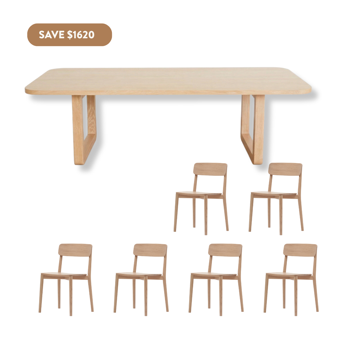 Nova Rectangle Dining Set (6 Seater - Natural) -  2200mm