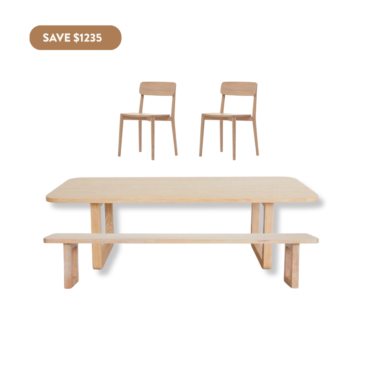 Nova Rectangle Dining Set (4 Seater - Natural + Bench) - 1800mm
