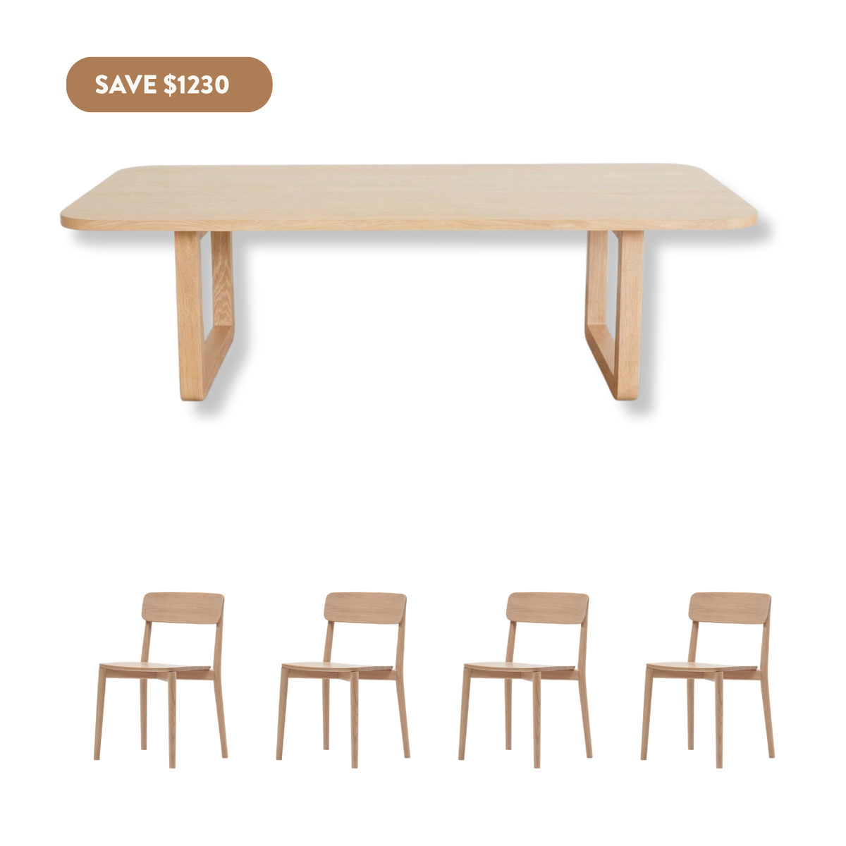 Nova Rectangle Dining Set (4 Seater - Natural) - 1800mm