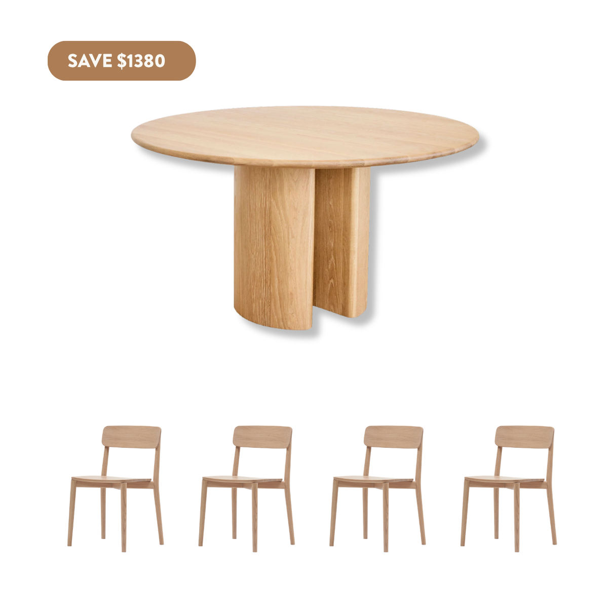 Ostara Oak Dining Set (4 Seater - Natural) - 1250mm