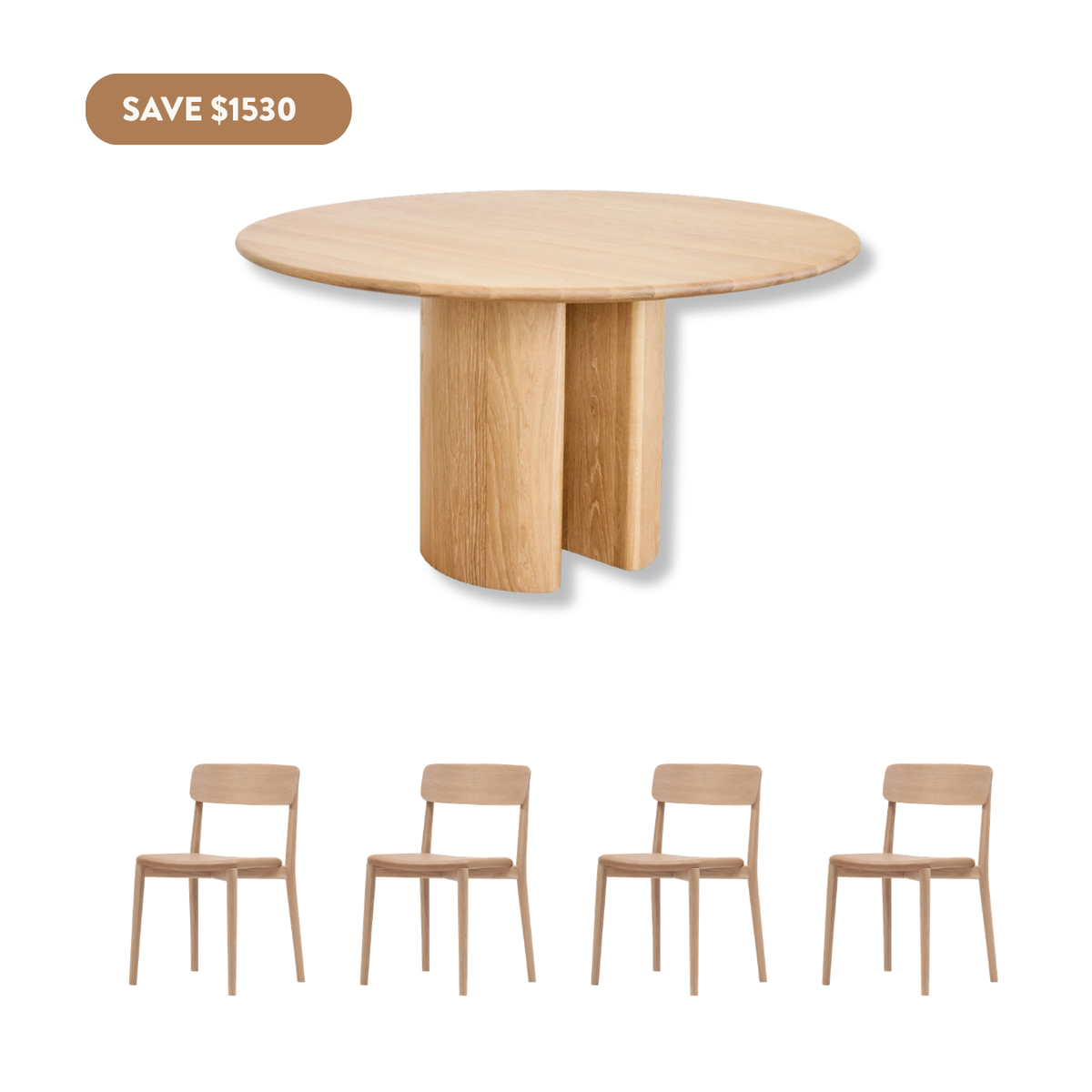 Ostara Oak Dining Set (4 Seater - Leather) - 1250mm