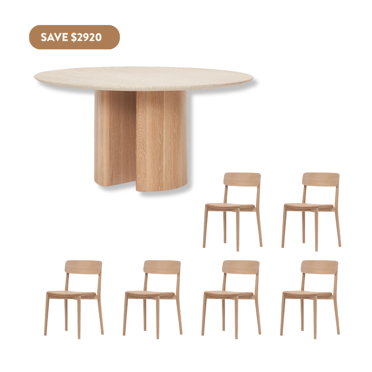Ostara Travertine Dining Set (6 Seater - Leather) - 1500mm