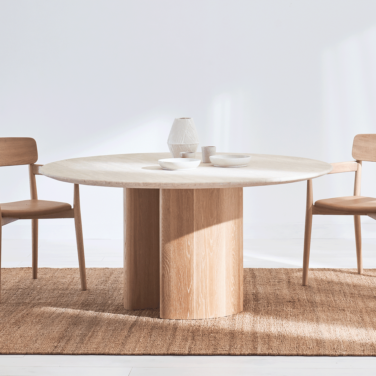 OSTARA Round Travertine Dining Table