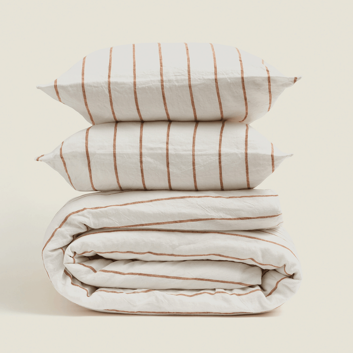 Tobacco Stripe Flax Linen Duvet Cover