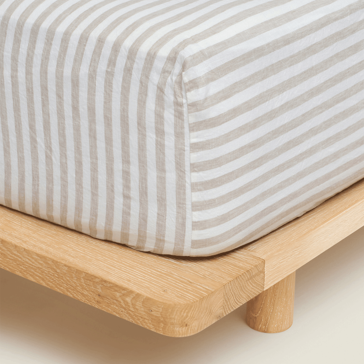 Wide Natural Stripes Flax Linen Fitted Sheet