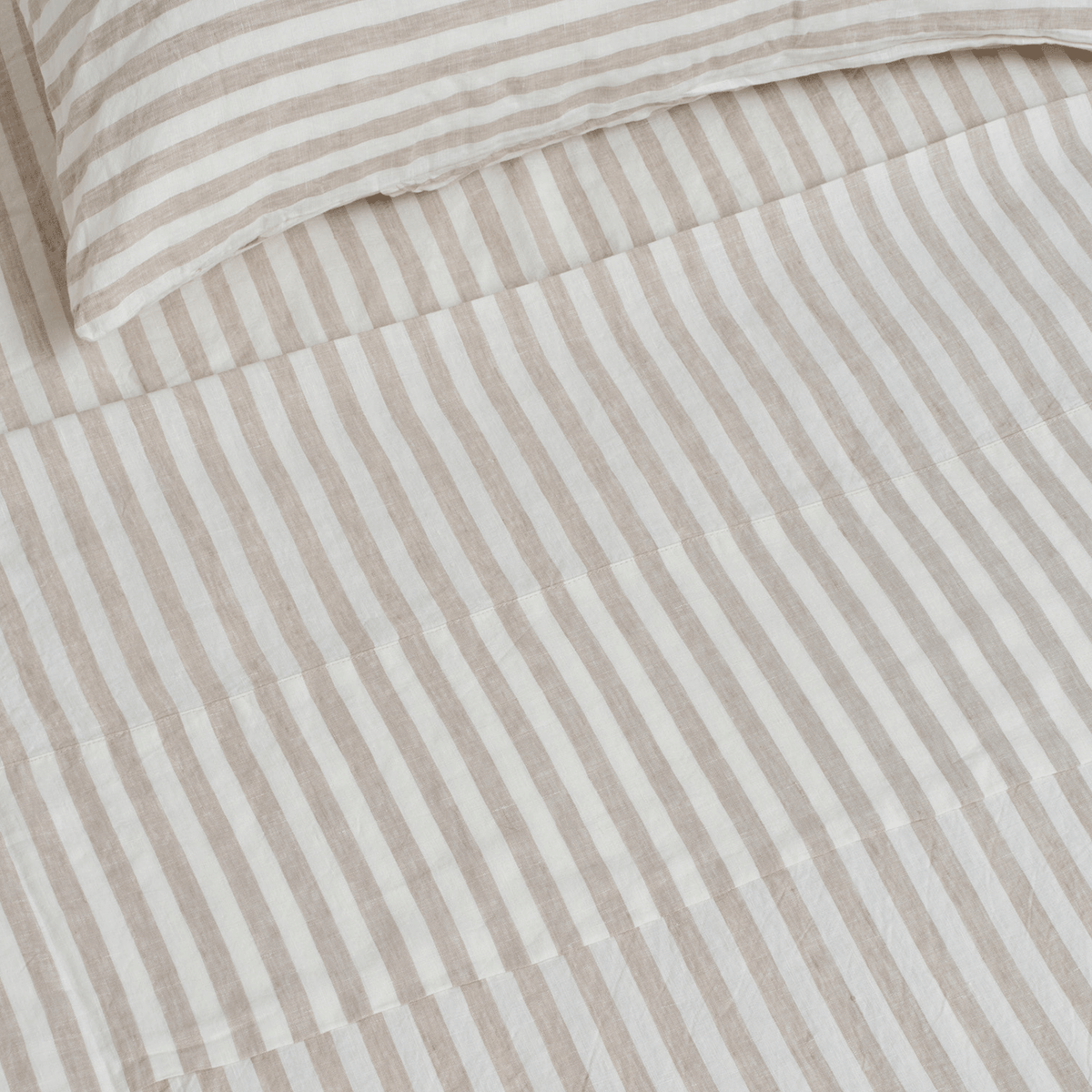 Natural Wide Stripe Flax Linen Flat Sheet