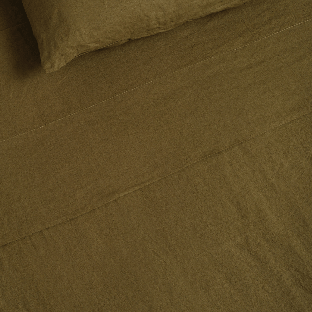 Olive Flax Linen Flat Sheet