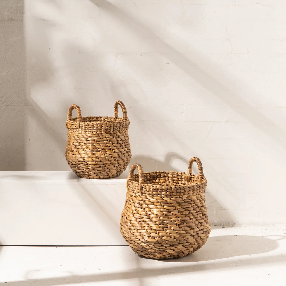 INARTISAN Waterhyacinth Octagonal Belly Basket with Handles - Small